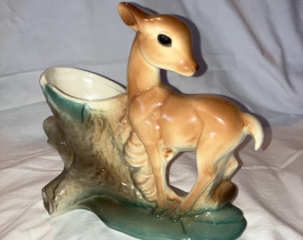 Vintage Royal Copley Deer Fawn Ceramic Planter, 1960s Forest Garden Mid Century Decor