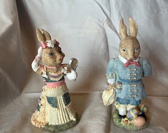 Vintage Easter Figurines - Victorian Collection 1994 - Bently Bunny and Catherine Cottontail, Love Bunnies