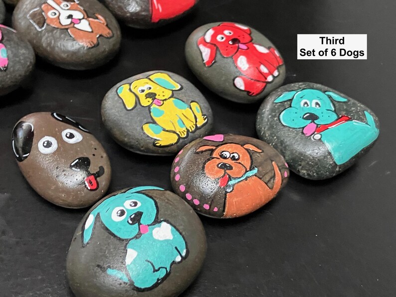 Hand Painted Rocks With Dogs! Set of 6 - Etsy