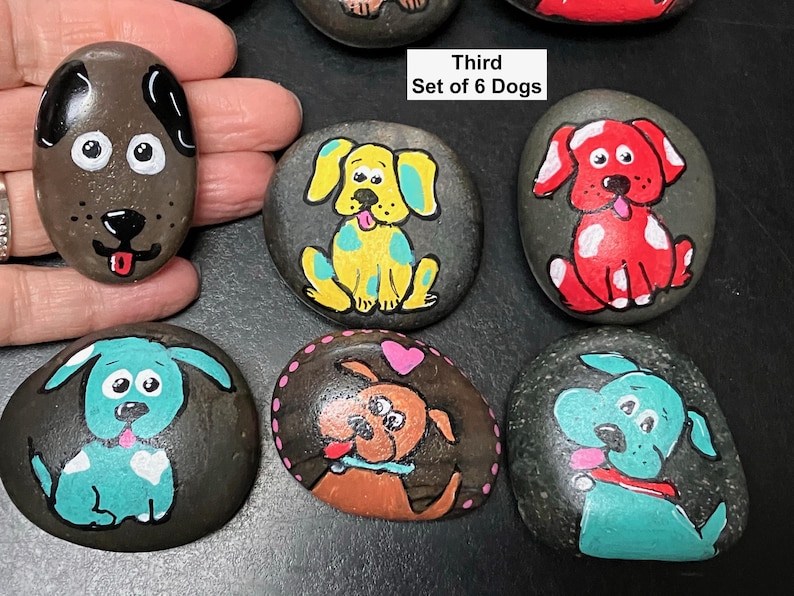 Hand Painted Rocks With Dogs! Set of 6 - Etsy