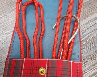 Vintage Travel Coat Hangers Pair Coat Hangers Foldable Hangers Tartan Case Red White Green Travel Vacation Accessory