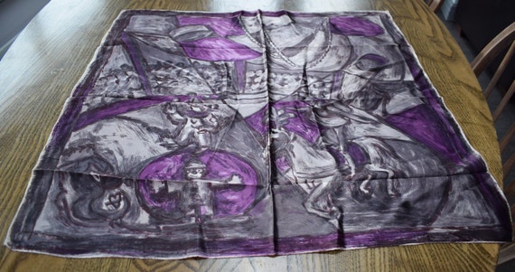 Vintage Headscarf Rolled Hem Circus Scene Brown Be