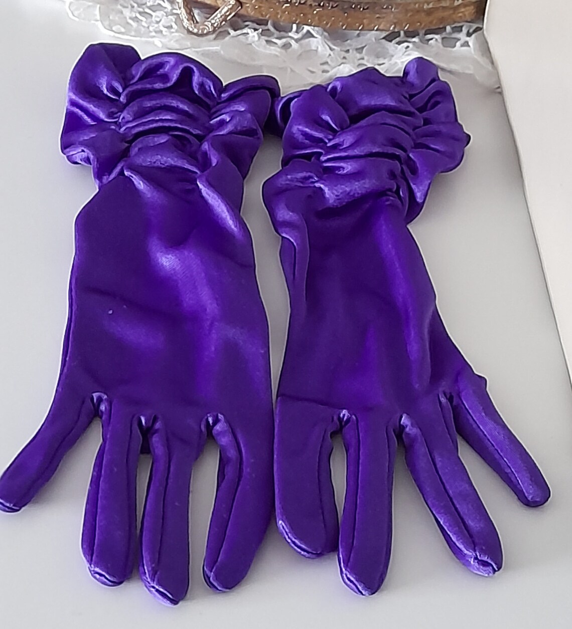 Vintage Formal Gloves Purple With Rouching Ladies Gloves Etsy