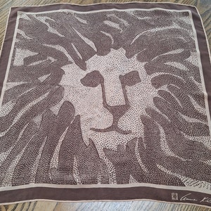 Anne Klein Scarf Vintage 1970s Lion Logo Brown Cream Silk Neck Scarf Gift for Her Accessory Collectables Scarf Collectors Preloved