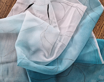 Vintage VERA Headscarf: 1970s Blue Floral Sheer Scarf, Japan