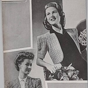 May include: A vintage knitting pattern booklet featuring two women wearing boleros. The booklet is titled "Two Pretty Boleros" and includes the text "One Knitted; One Crocheted" and "6 ozs. of 3-ply for each".