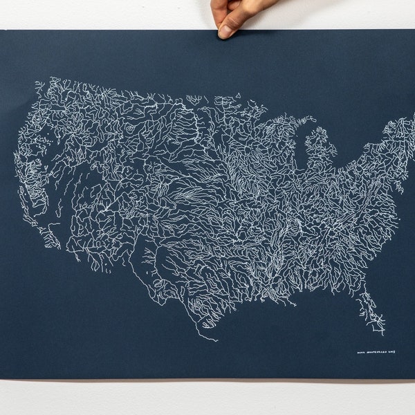 Rivers of America Mapa Cartel Impresión: Serigrafía, Mapa del río de los Estados Unidos, Regalo para el regalo del novio, regalo del hermano, arte imprimir mapa arte 18x24