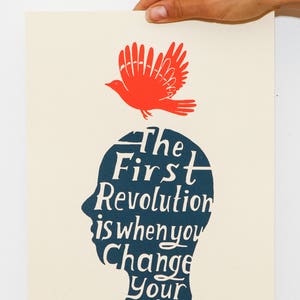 The First Revolution Poster Print - Small Wall Art Quote Art Print, Bird Print, Inspirational Quote Print, Poster Art, Handwritten Font