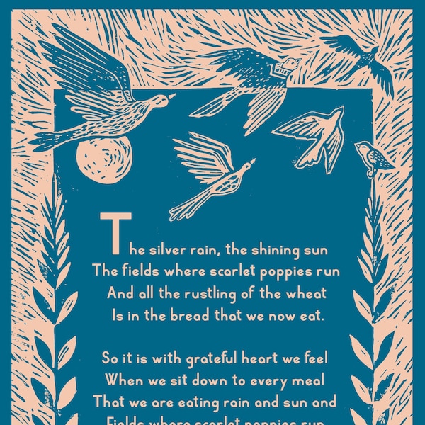 Scarlet Poppies Giclee Print: Alice Henderson Poem, Gratitude, Blessing, Waldorf Kitchen Wall Art (8x12)