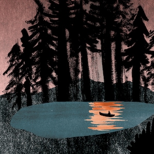 Canoe Lake Art Print: Forest Nature Painting (Giclee Print)