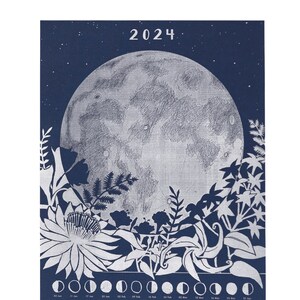 Moon phase calendar 2022 year month cycle planner. Lunar phases banner,  poster, card design template, moon schedule calendar on background of night  starry sky vector illustration Stock Vector