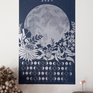 2024 Lunar Calendar Poster, Wall Calendar, Moon Phase, Moon Calendar, Full Moon Art, Lunar Phase, Silver Art Print, Astronomy Gift Silver image 3