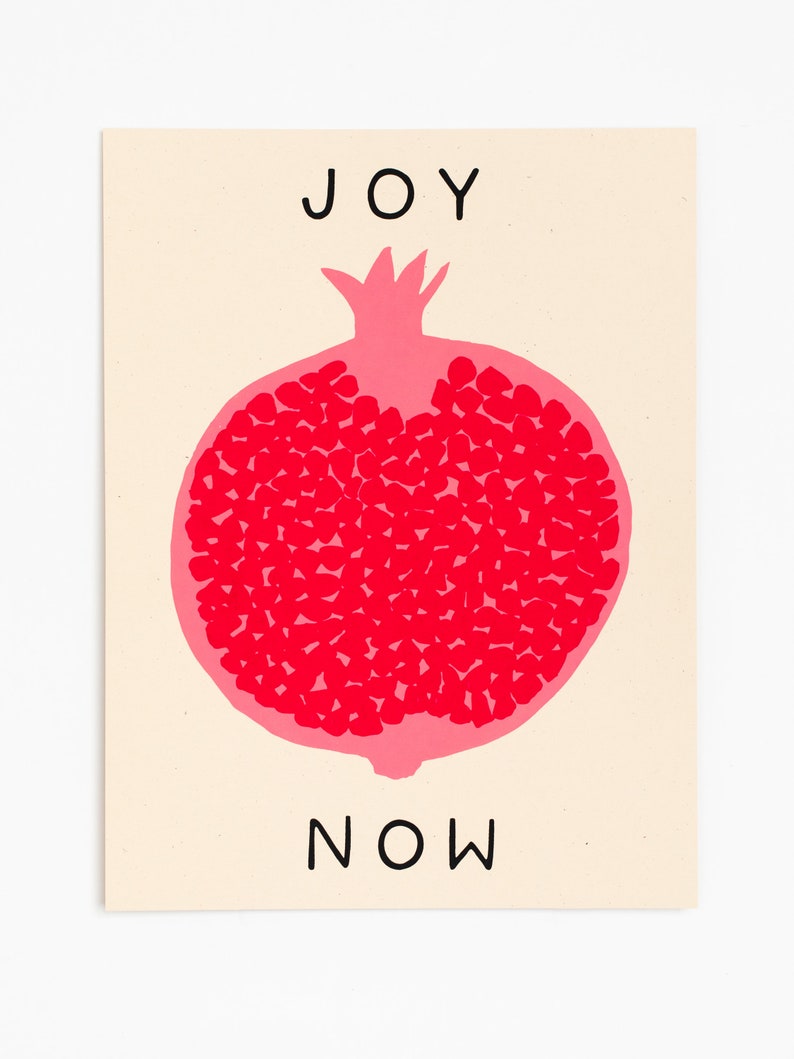Joy Now Print Pomegranate Wall Art, Small Wall Art, Screenprint, Minimalist Wall Art, Minimalist Art Print, Minimalist Art Small, Fruit image 1