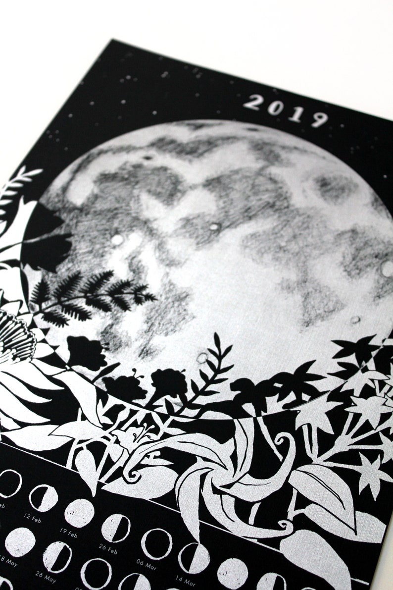 2019 Night Garden Moon Calendar Poster Wall Calendar Moon Etsy