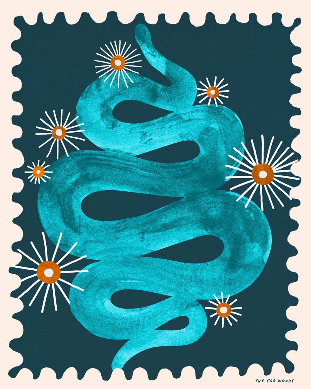 Snake Print: Lunar New Year Art, Turquoise Serpent