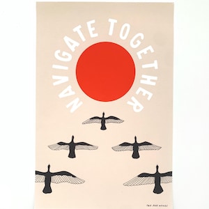 Flying Geese Art Print – Navigate Together, Red Sun (8x12)