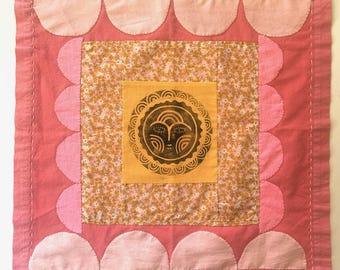 Handmade Textile Art: Small Wall Hanging Decor 18" x 17.5"