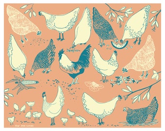 Chicken Yard Art Print: Farmhouse Illustration (8x10)