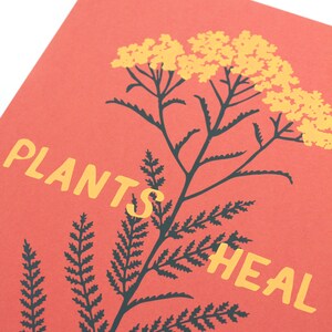 Plants Heal Print Small Wall Art Quote Art Print, Plant Print, Inspirational Quote Print, Botanical Art Small Poster Art, Handwritten Font image 2