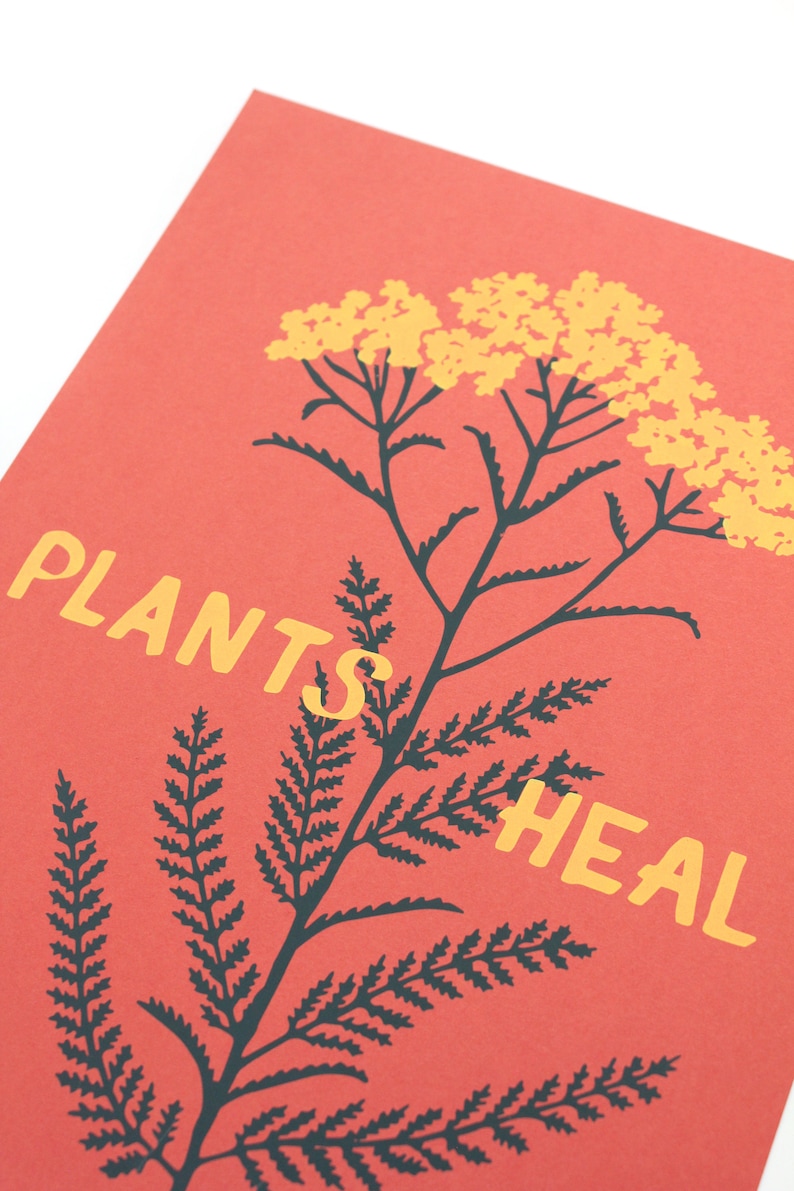 Plants Heal Print Small Wall Art Quote Art Print, Plant Print, Inspirational Quote Print, Botanical Art Small Poster Art, Handwritten Font image 2