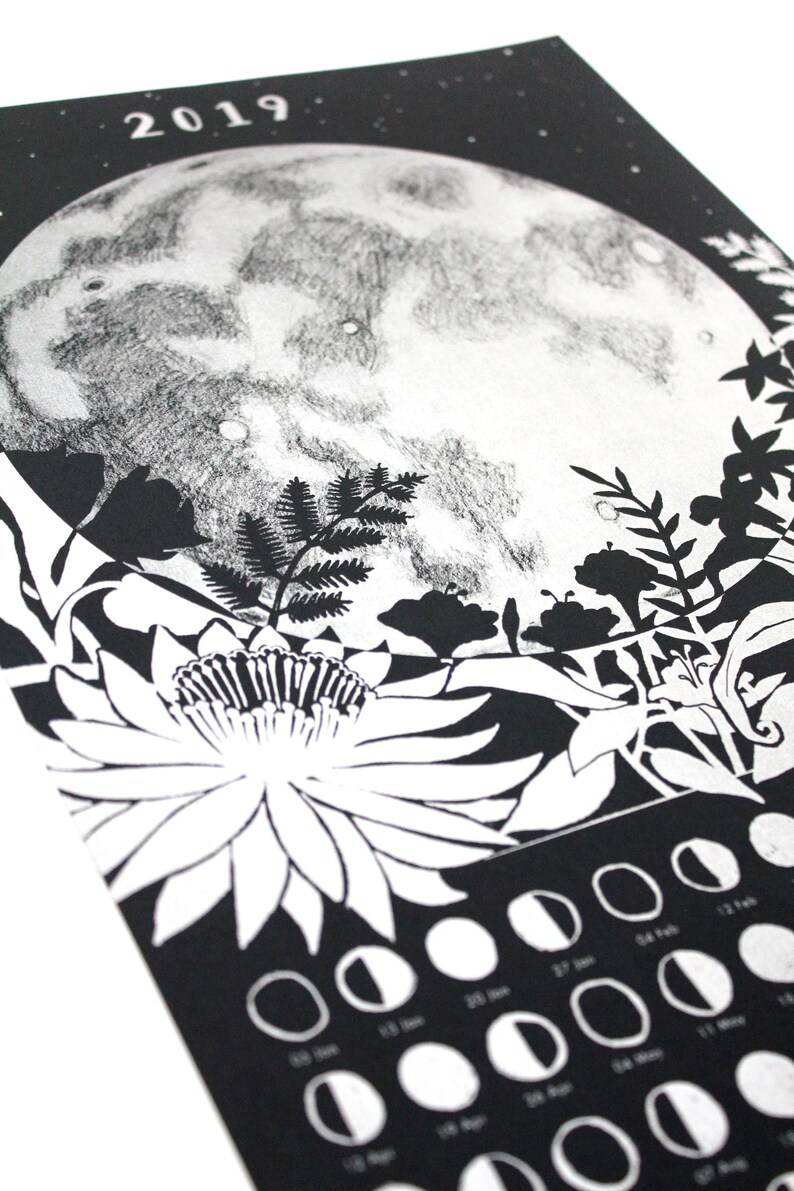 2019 Night Garden Moon Calendar Poster Wall Calendar Moon Etsy
