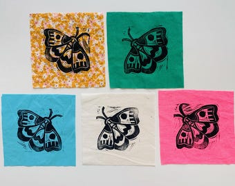 Moth Fabric Sew-on Patch: Hand Printed with Various Color Options