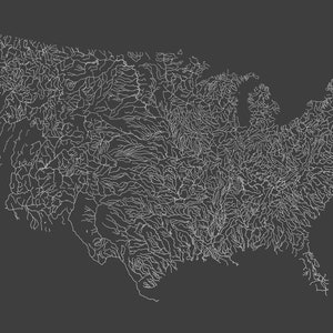 Flüsse von Amerika Karte Poster: Giclée-Druck, Fluss Karte von USA, Kunstdruck Map Art 10x15
