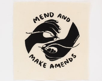 Mend and Make Amends Fabric Patch: Sew-on Patch, Back Patch Art Patch, Folk Punk Patch, Patch Denim Jacket, Cloth Patch, Screenprint Patch