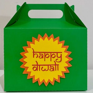 Happy Diwali Gift Box / Sweets Box / Treats Box / Party Favor Box - Pack de 6 - Verde