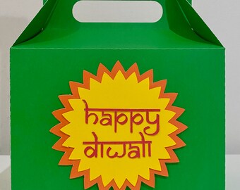 Happy Diwali Gift Box / Sweets Box / Treats Box / Party Favor Box - Pack of 6 - Green