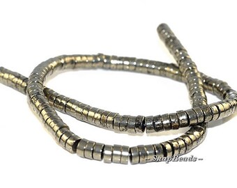 ON SALE Natural Pyrite Heishi Cut Square Shape Beads 5-6mm Gemstone Beads Strand 8 inch Long