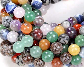 Semi Precious Stone Beads BA-177 Wholesale 6m 8mm 10mm Smooth Round Stone Beads 1 Full Strand Green and Gray Rain Flower Stone Beads