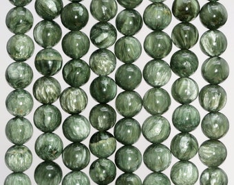 14MM SERAPHINITE GEMSTONE GREEN FLAT ROUND CIRLCE 14MM LOOSE BEADS 7.5/"