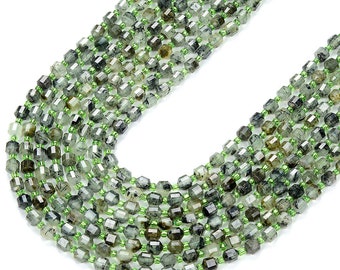 6MM Natural Prehnite Gemstone Grade A Faceted Prism Double Point Cut Loose Beads (D342)