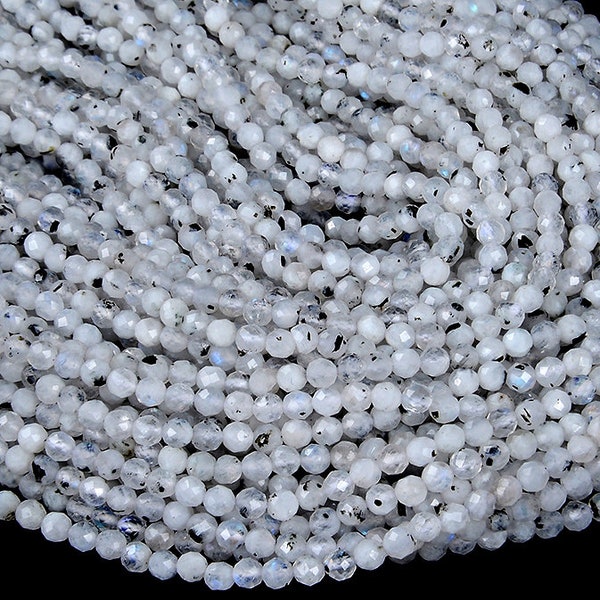 Rainbow Moonstone Gemstone Micro Faceted Round 2MM 3MM 4MM Loose Beads (P10)