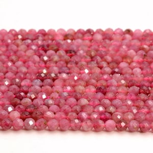 2MM Pink Tourmaline Gemstone Rubylite Grade AAA Micro Faceted Round Loose Beads 15.5 inch Full Strand (80007153-A244)