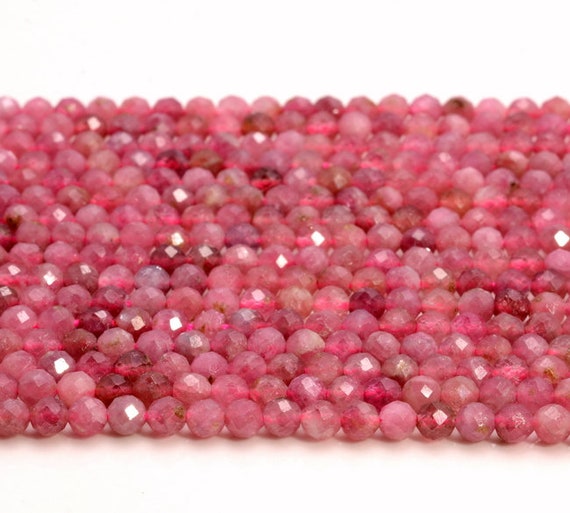 PINK TOURMALINE 3mm High Grade Faceted Gemstone Beads Strand
