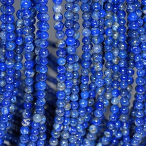 4mm Genuine Natural Lapis Lazuli Gemstone Blue Round 4mm Loose Beads 15.5 inch Full Strand (90113019-126A)
