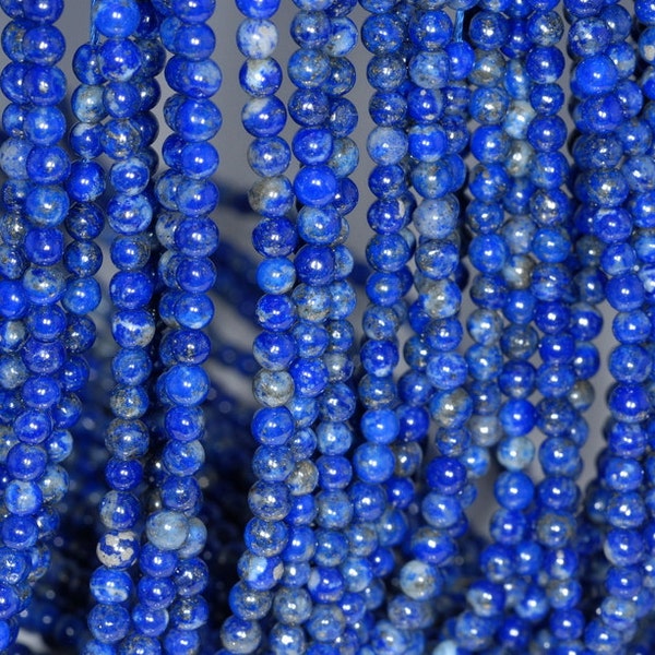 4mm Genuine Natural Lapis Lazuli Gemstone Blue Round 4mm Loose Beads 15.5 inch Full Strand (90113019-126A)