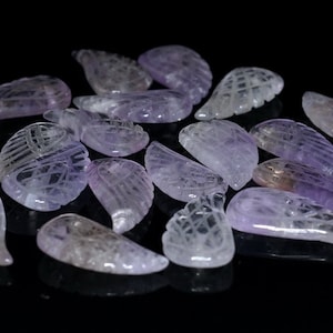 11X6MM  Amethyst Gemstone Carved Angel Wing Beads BULK LOT 2,6,12,24,48 (90187148-001)