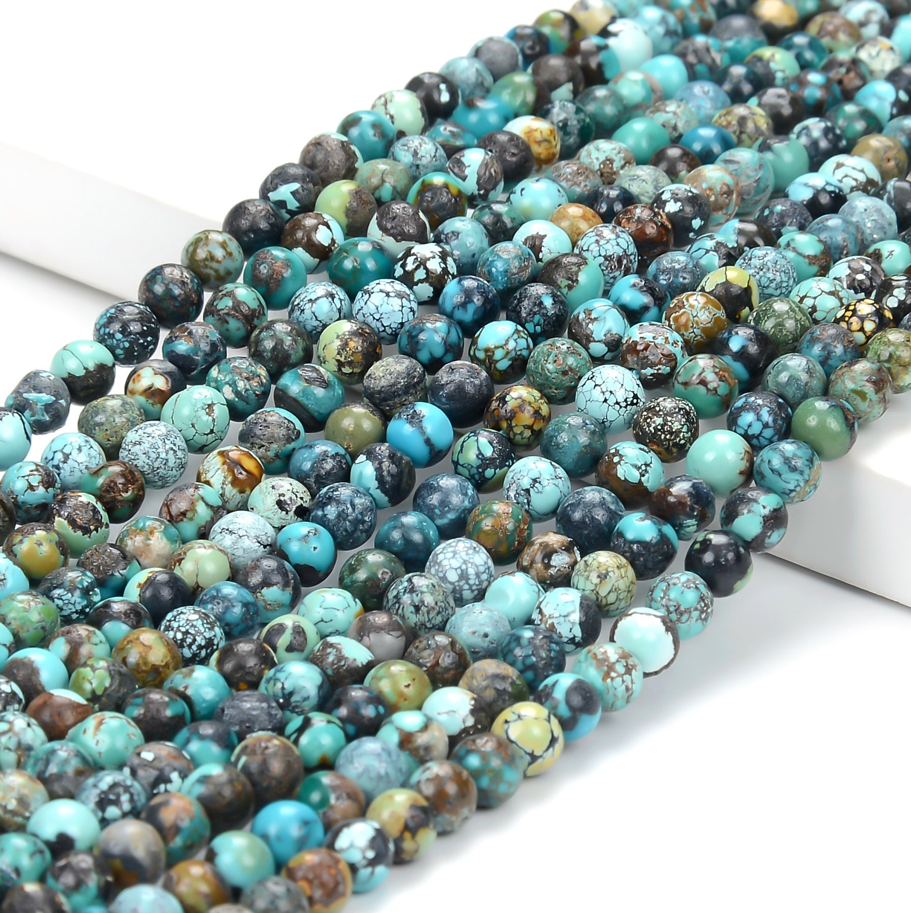 thumbnail image 2 of Eklavya Jewels Natural Blue Turquoise Beads Strand – 4x4.5mm Round Smooth AAA Quality 2 of 5