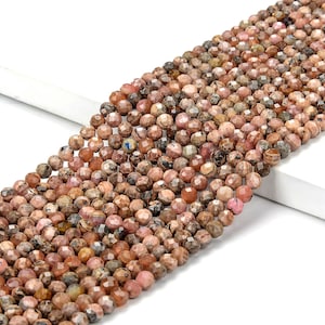 Natural Argentina Rhodochrosite Gemstone Grade AA 4MM Micro Faceted Round Loose Beads 15 inch Full Strand (80018204-P95)