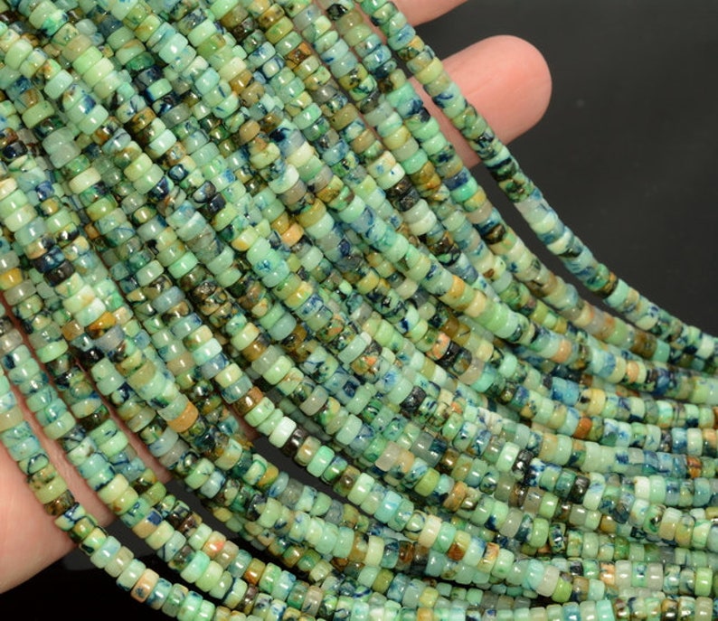 80007394-A260 4x2mm Genuine Chrysocolla Azurite Gemstone Rondelle Heshi Slice Beads 16 inch Full Strand