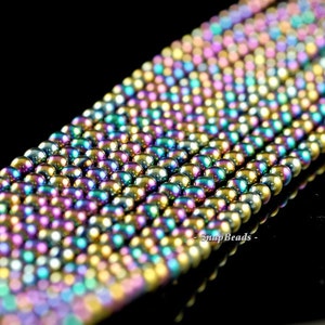 3mm Titanium Rainbow Hematite Gemstone Rainbow Round 3mm Loose Beads 15.5 inch Full Strand (90191591-148)