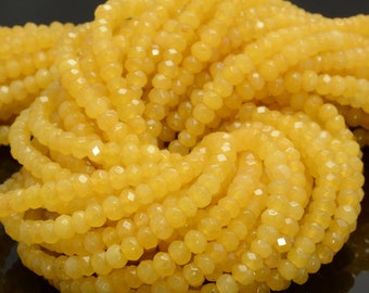 4x3mm Yellow Jade Gemstone Honey Yellow Faceted Rondelle 4x3mm Loose Beads 14 inch Full Strand (90182860-783)