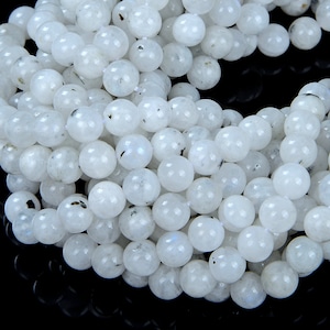 6MM Rainbow Moonstone Gemstone Black Tourmaline Inclusions Grade  Round Beads 7.5 inch Half Strand (80008175 H-D23)