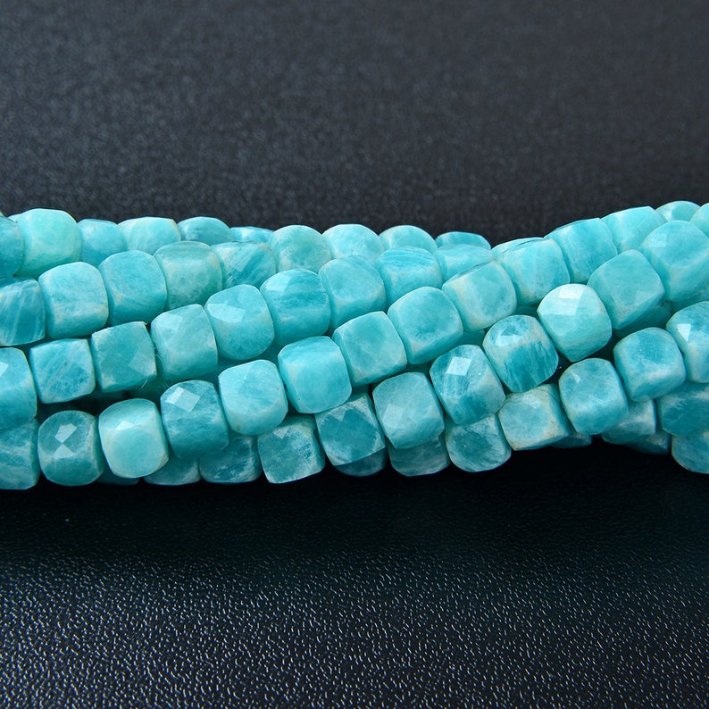 5MM Amazonite Gemstone Grade AAA Micro Faceted Square Cube Loose Beads P4