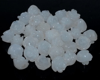8MM White Jade Gemstone Carved Rose Flower Beads BULK LOT 5,10,20,30,50 (90187234-002)