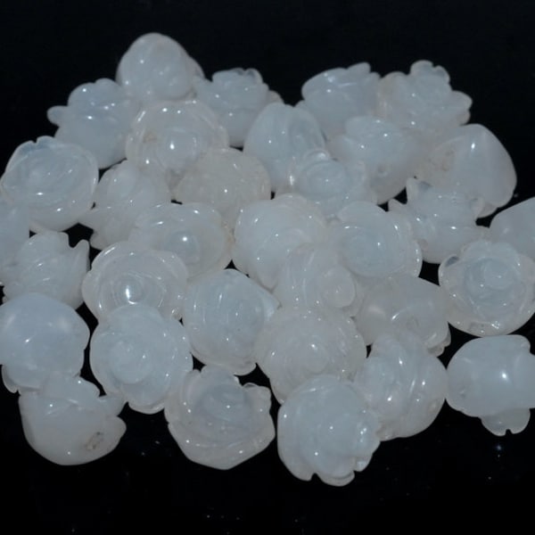 8MM White Jade Gemstone Carved Rose Flower Beads BULK LOT 5,10,20,30,50 (90187234-002)