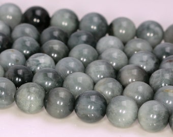 6mm Chrysoberyl Cat Eye Gemstone White Grey Grade AA Round 6mm Loose Beads 15.5 inch Full Strand (90184704-841)